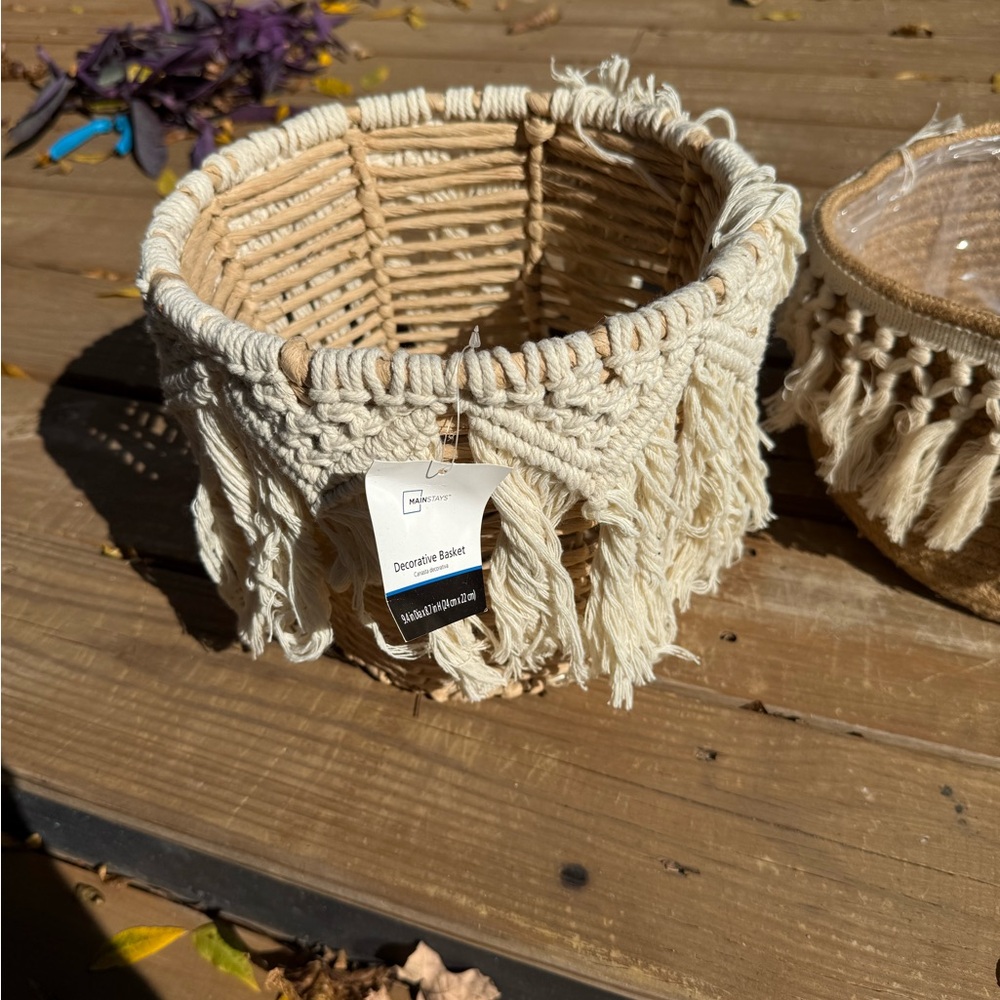 NewHandcrafted Cream Decorative Baskets lot Bundle of 3 Baskets Organize Storage